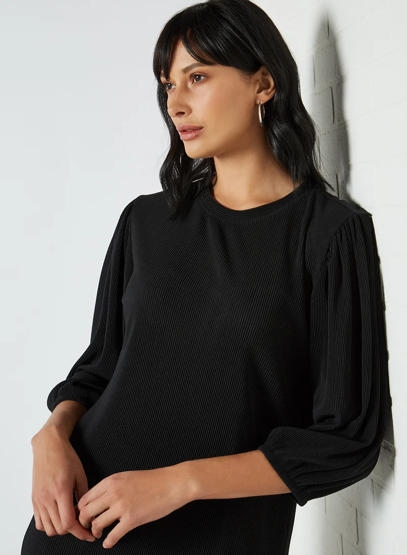 Jacqueline de Yong Ribbed Puff Sleeve Dress Black