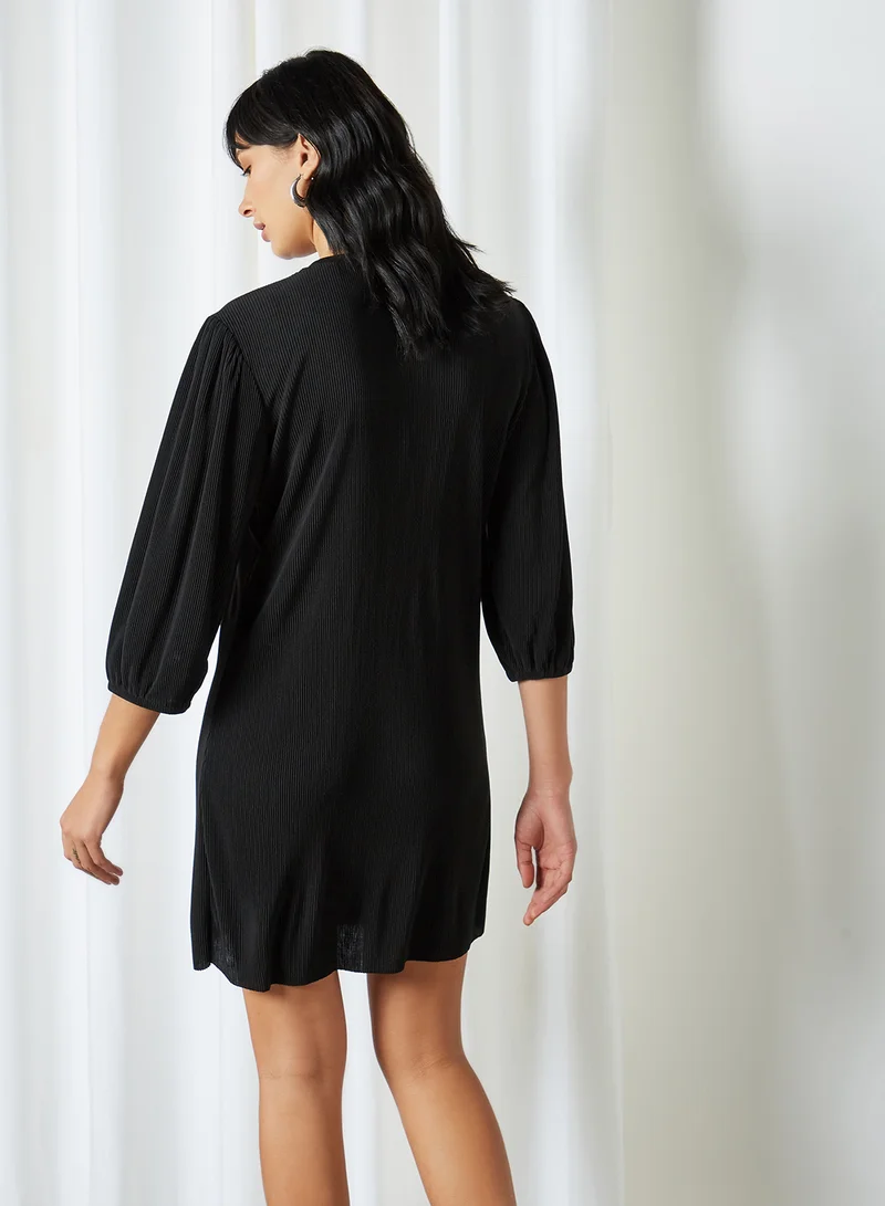 Jacqueline de Yong Ribbed Puff Sleeve Dress Black