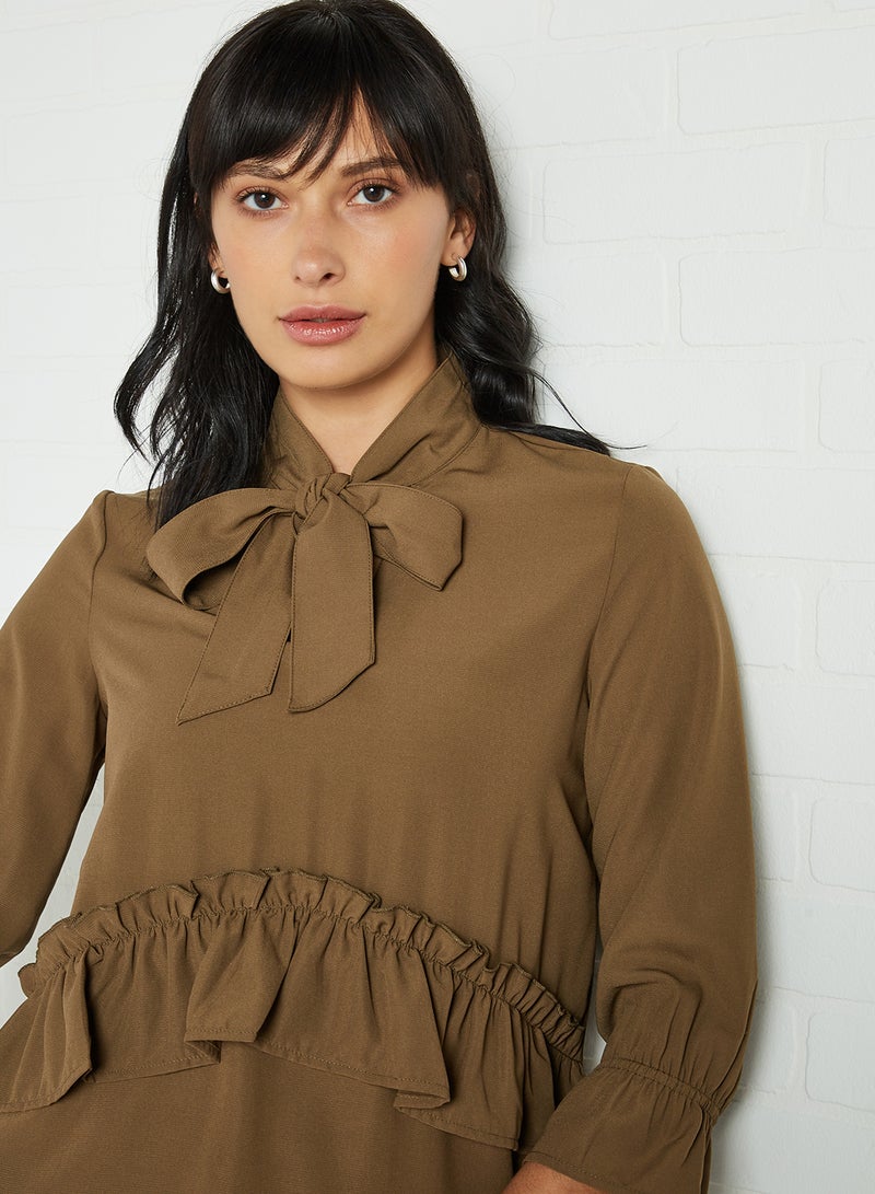 VERO MODA - Neck Tie Ruffle Detailed Top Beech(19-0618 - Image 1