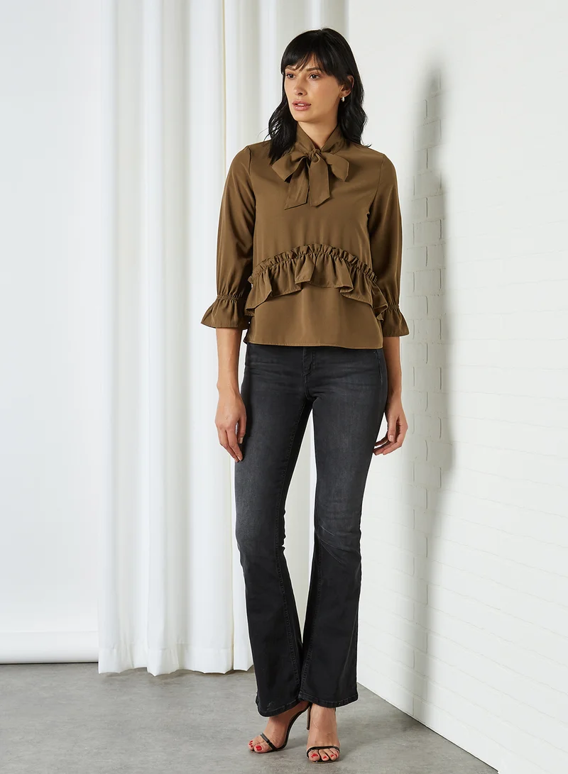 VERO MODA Neck Tie Ruffle Detailed Top