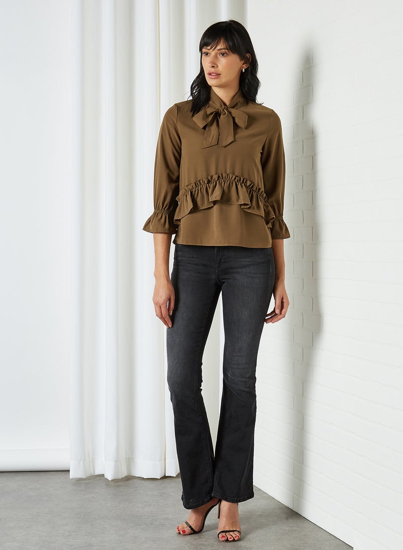 VERO MODA - Neck Tie Ruffle Detailed Top Beech(19-0618 - Image 1