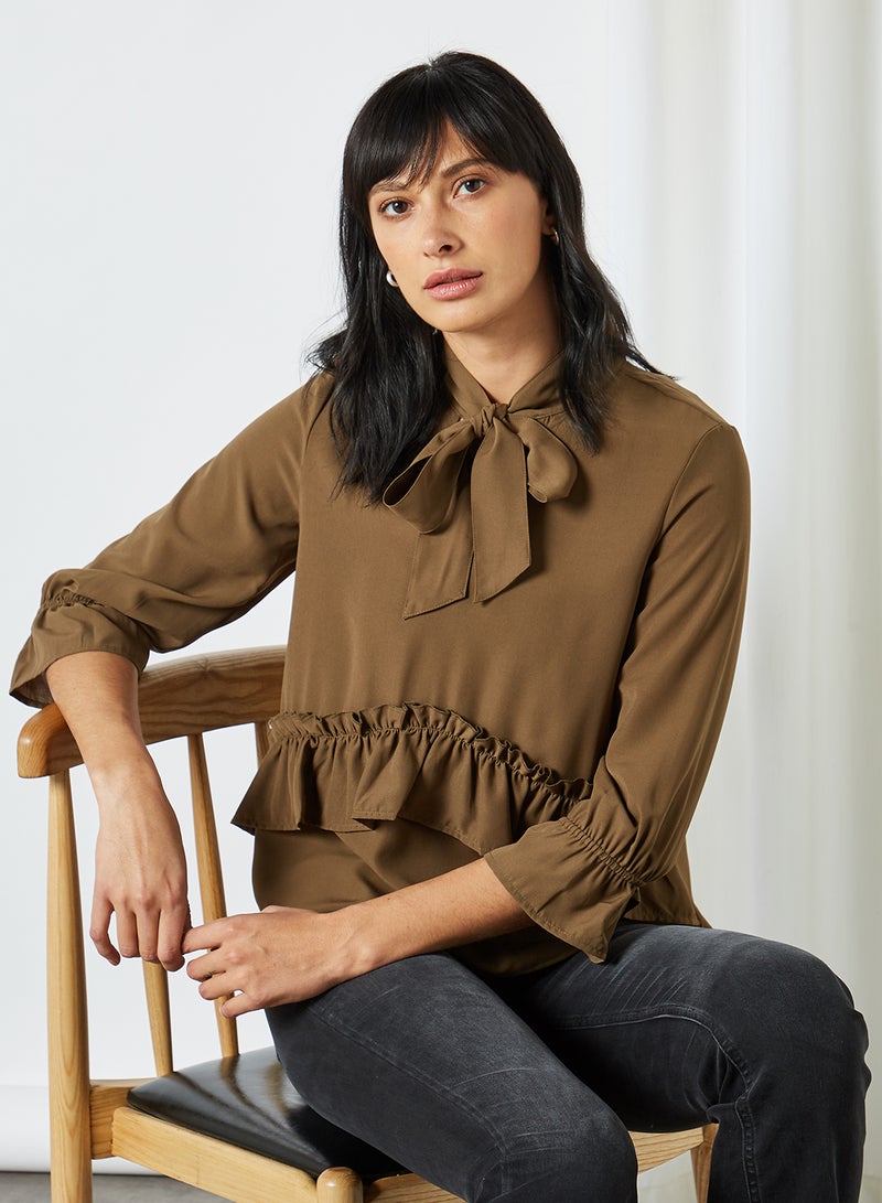 VERO MODA - Neck Tie Ruffle Detailed Top Beech(19-0618 - Image 1