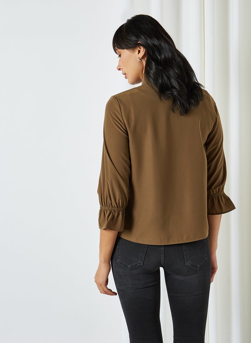 VERO MODA - Neck Tie Ruffle Detailed Top Beech(19-0618 - Image 1