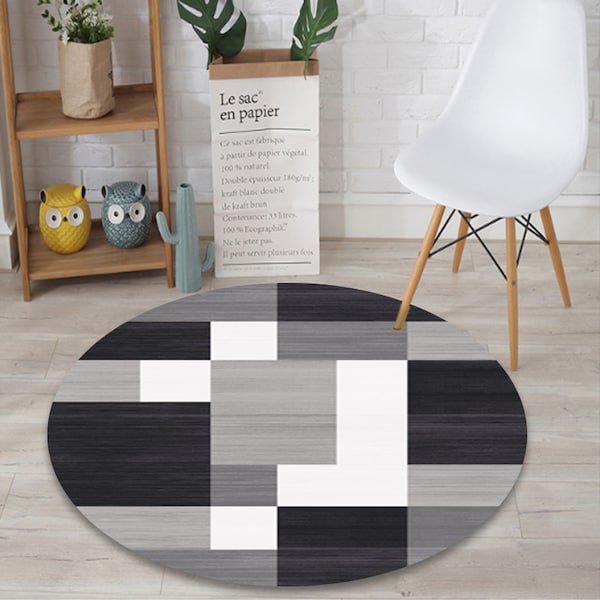 Lotus Print Simple Soft Living Room Mat Green Diameter 40cm  - Image 2