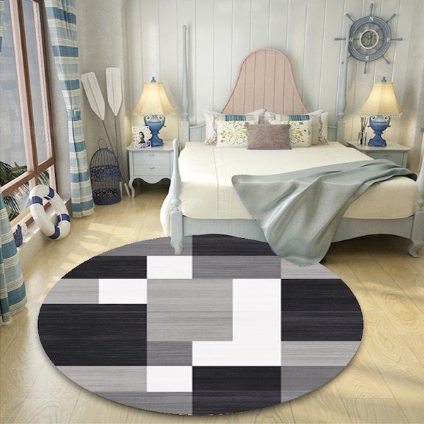 Lotus Print Simple Soft Living Room Mat Green Diameter 40cm  - Image 5