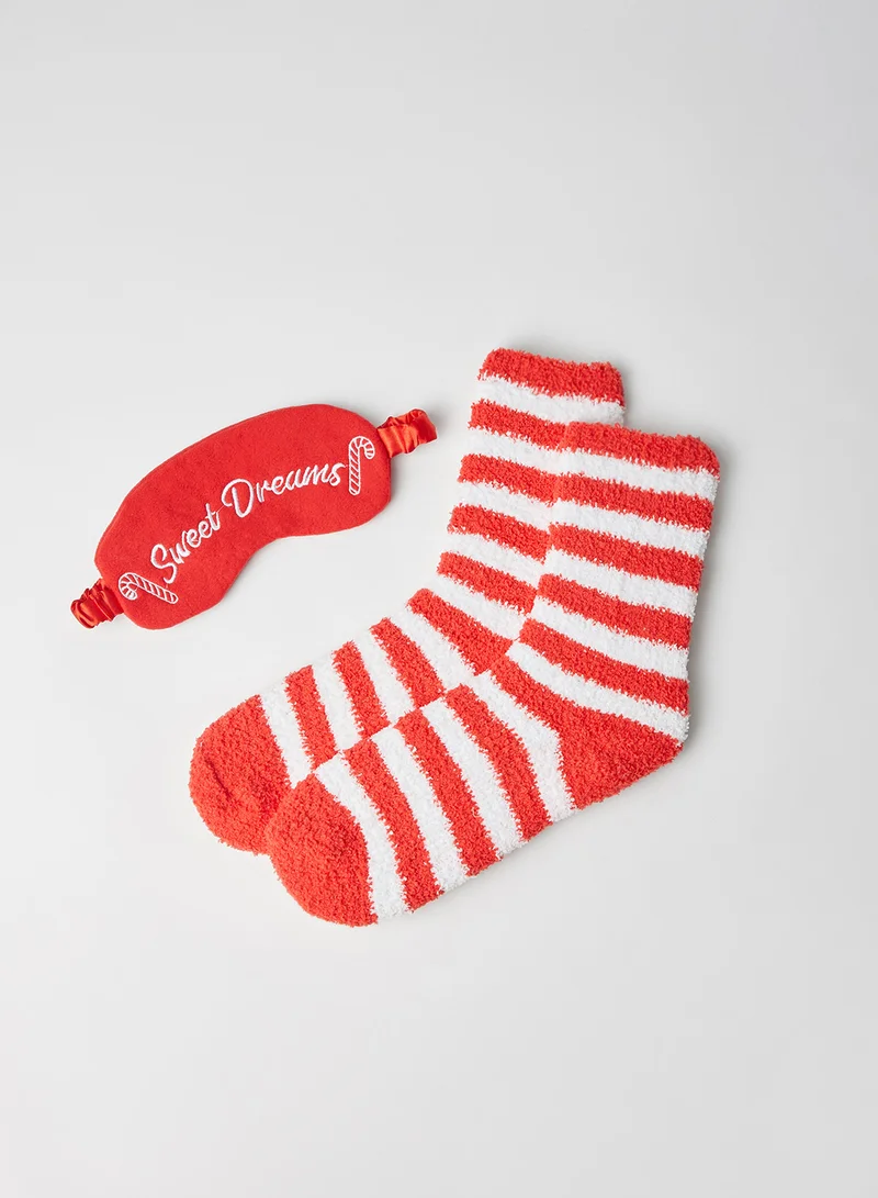 BRAVE SOUL Candycane Socks & Eyemask Set