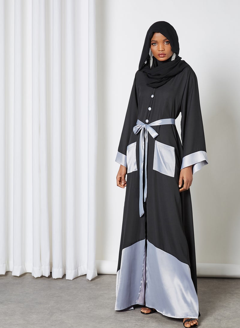 SIVVI for HANIYA - Colourblock Detail Abaya Black - Image 1