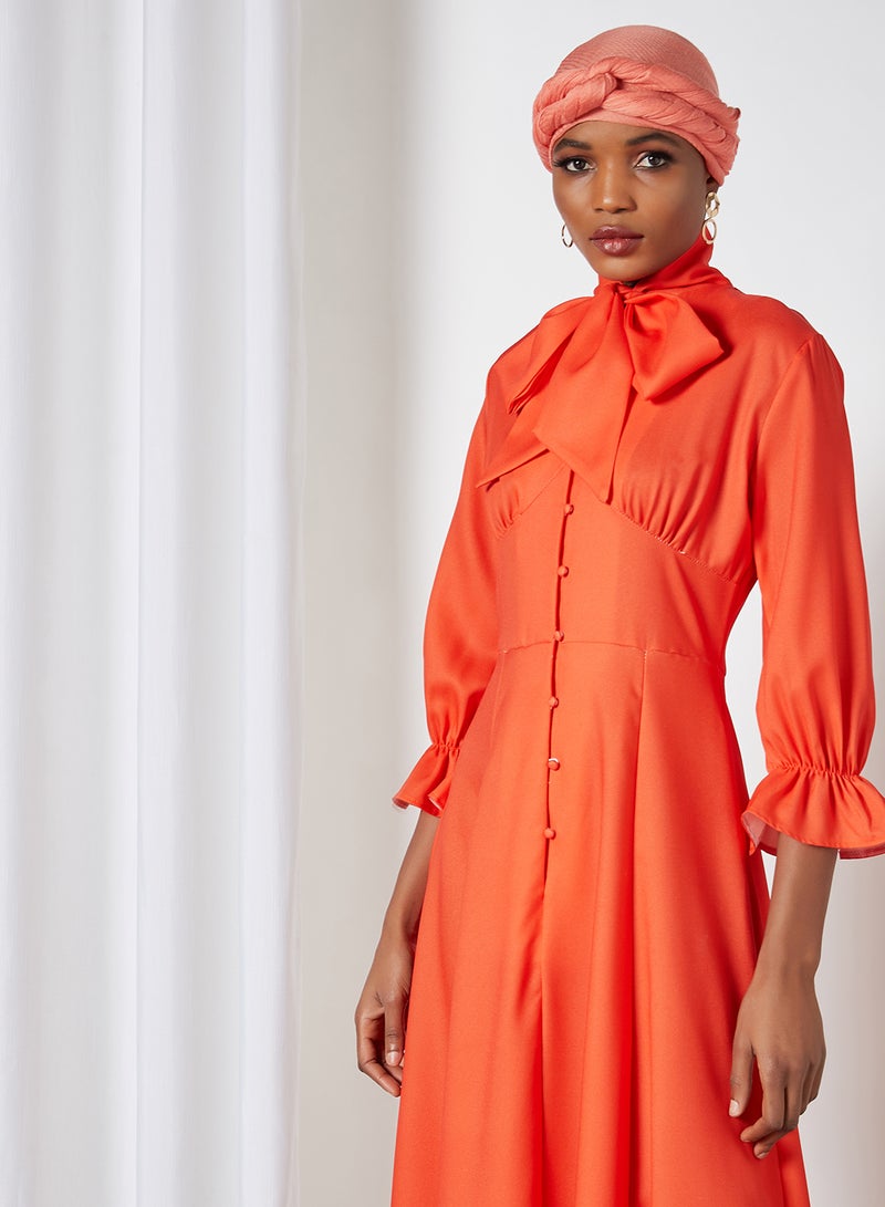 SIVVI for HANIYA High Tie-Up Neck Maxi Dress Orange  - Image 1