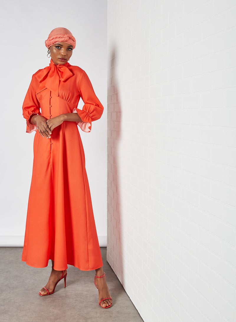 SIVVI for HANIYA High Tie-Up Neck Maxi Dress Orange  - Image 3
