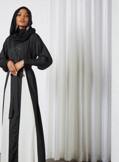 Lace Detail Georgette Crepe Abaya Black