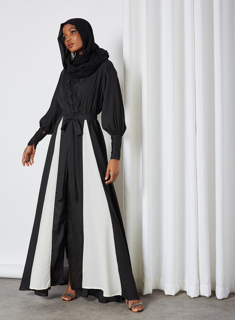 SIVVI for HANIYA - Lace Detail Georgette Crepe Abaya Black - Image 1