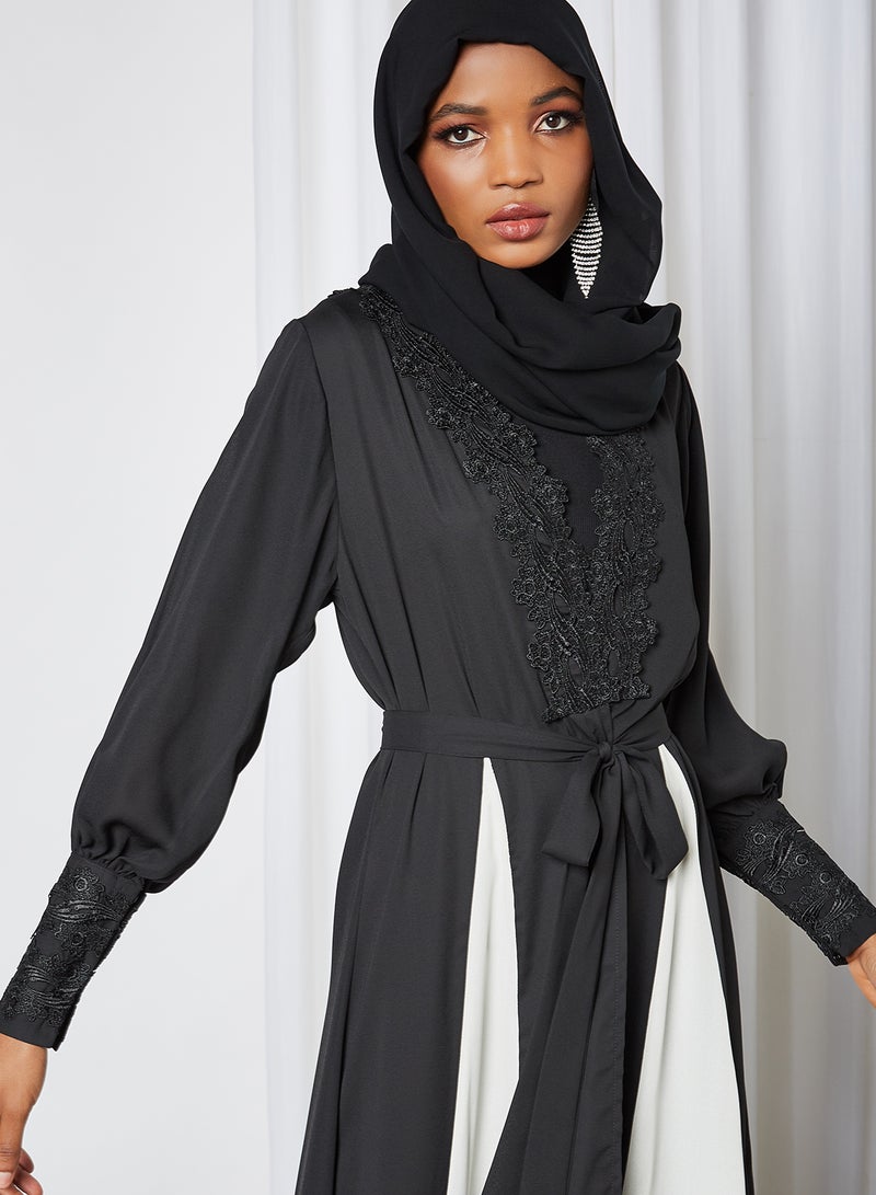 SIVVI for HANIYA - Lace Detail Georgette Crepe Abaya Black - Image 1