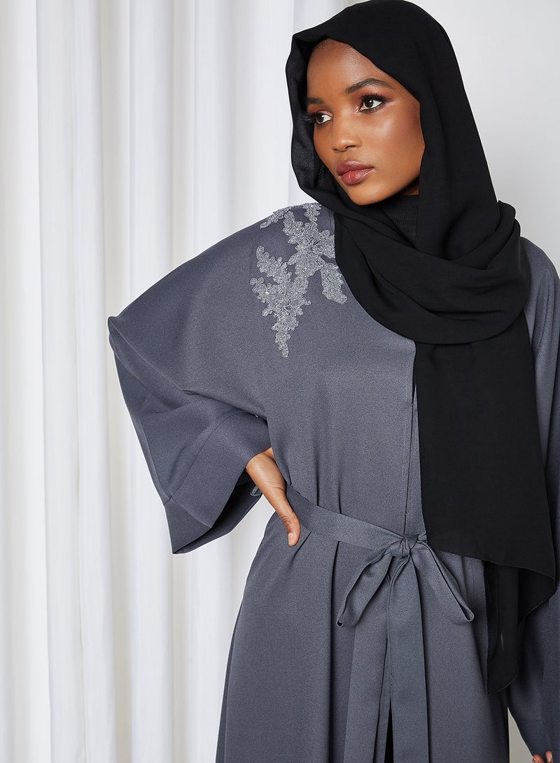 SIVVI for HANIYA Lace Trim Abaya Grey  - Image 1
