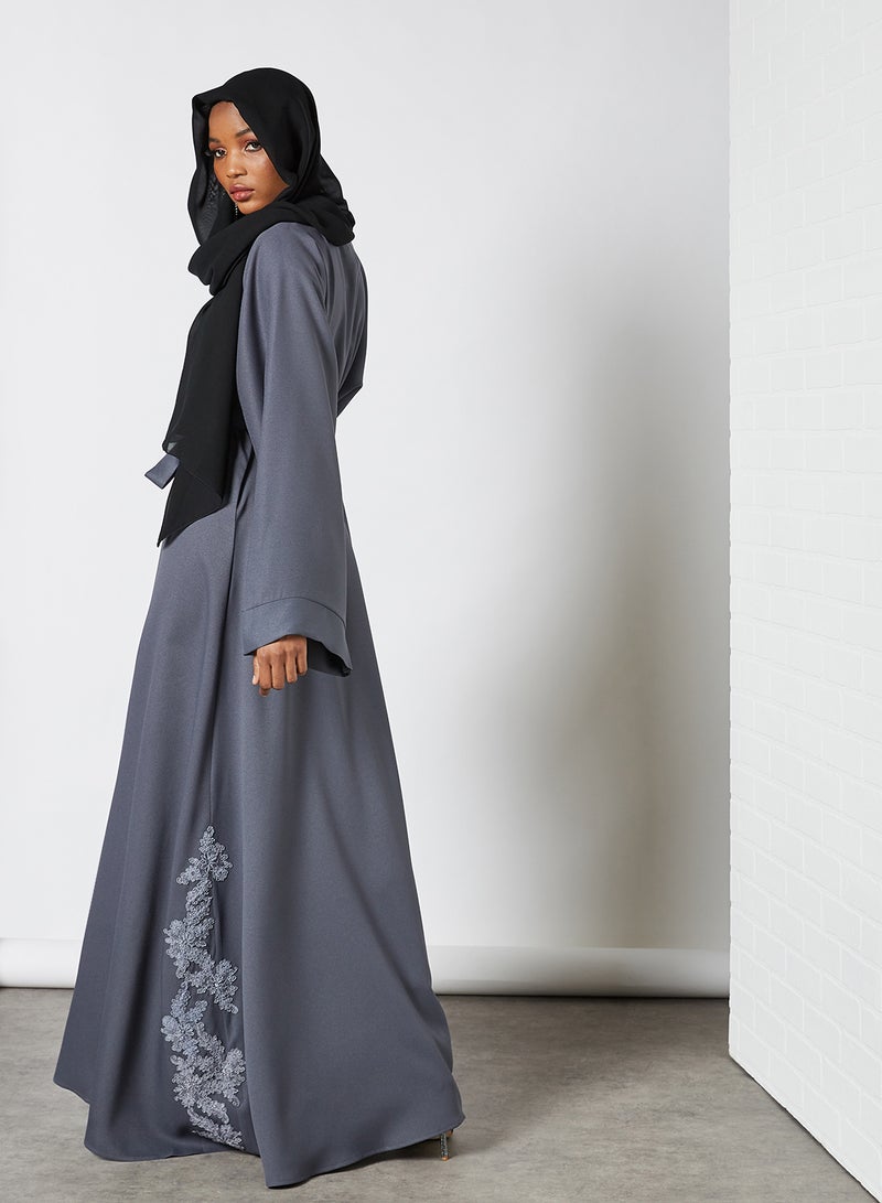 SIVVI for HANIYA Lace Trim Abaya Grey  - Image 2