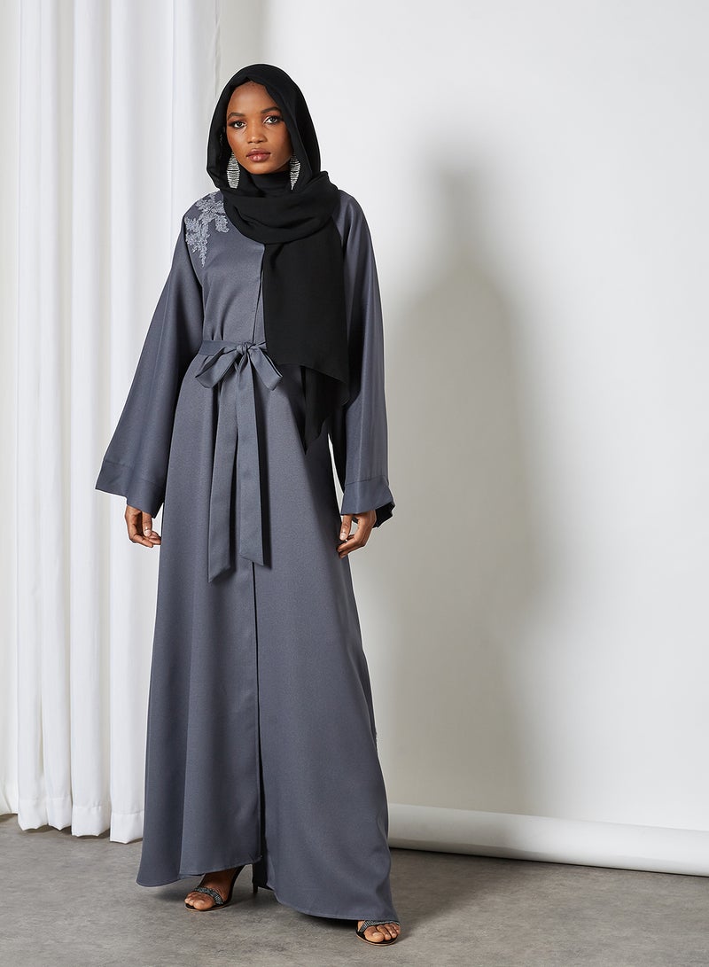 SIVVI for HANIYA Lace Trim Abaya Grey  - Image 3
