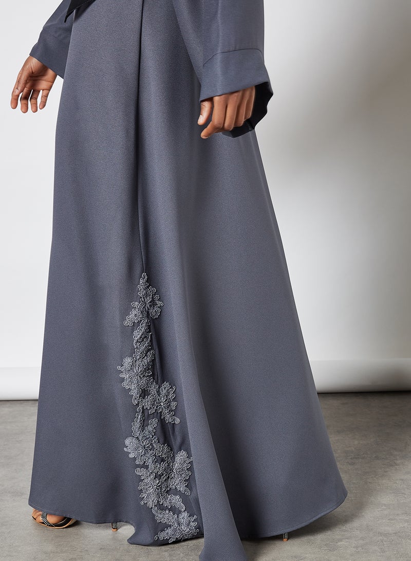 SIVVI for HANIYA Lace Trim Abaya Grey  - Image 4