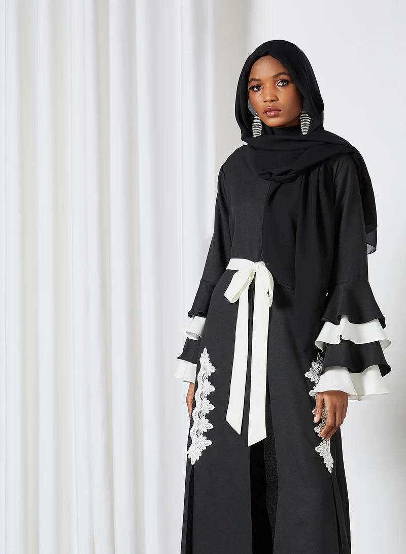 SIVVI for HANIYA Tiered Ruffle Sleeve Abaya Black