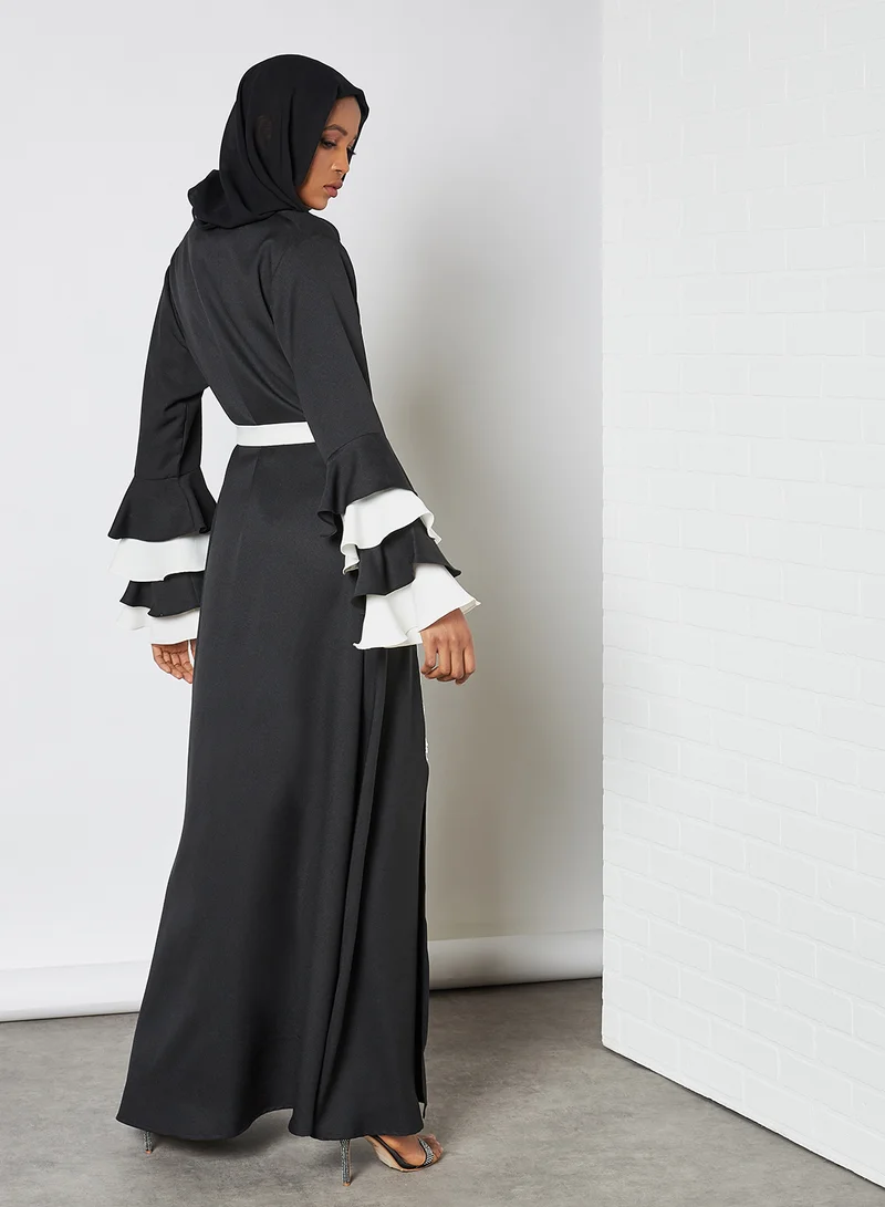 SIVVI for HANIYA Tiered Ruffle Sleeve Abaya Black