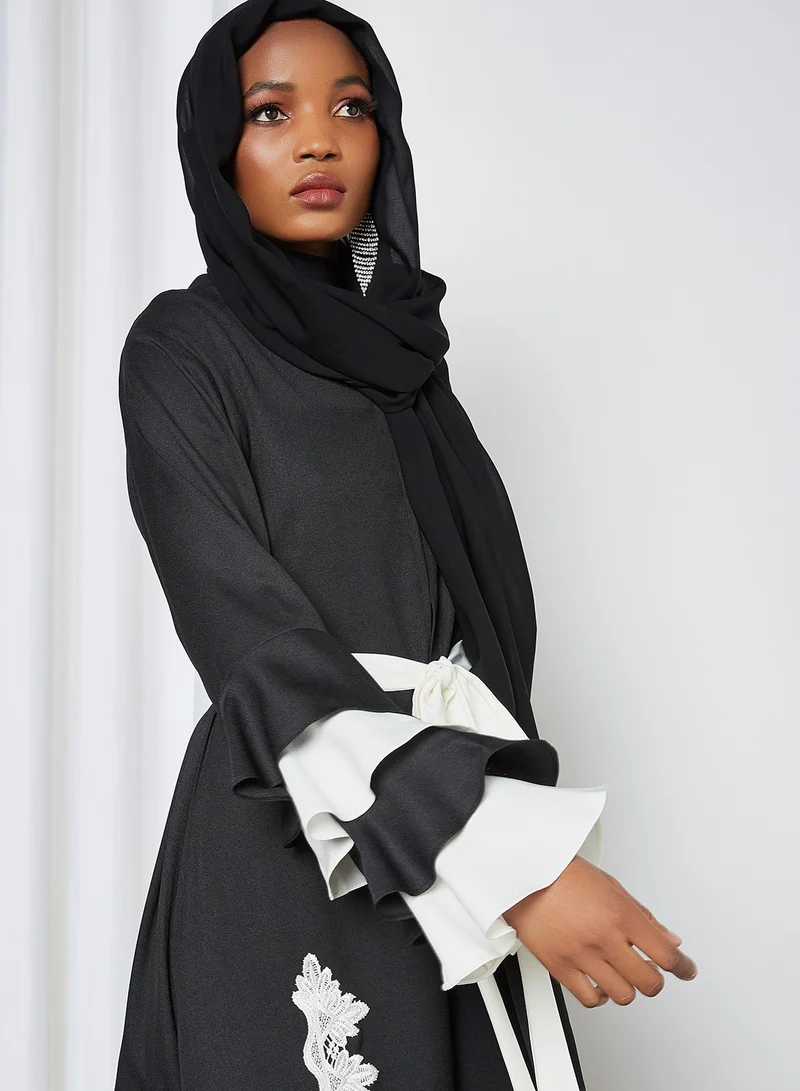 SIVVI for HANIYA Tiered Ruffle Sleeve Abaya Black