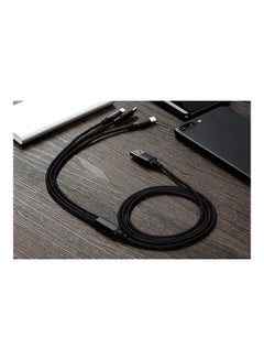 High Quality Nylon Braided Type C Lightning Micro USB Data Cable 3 In 1 Black