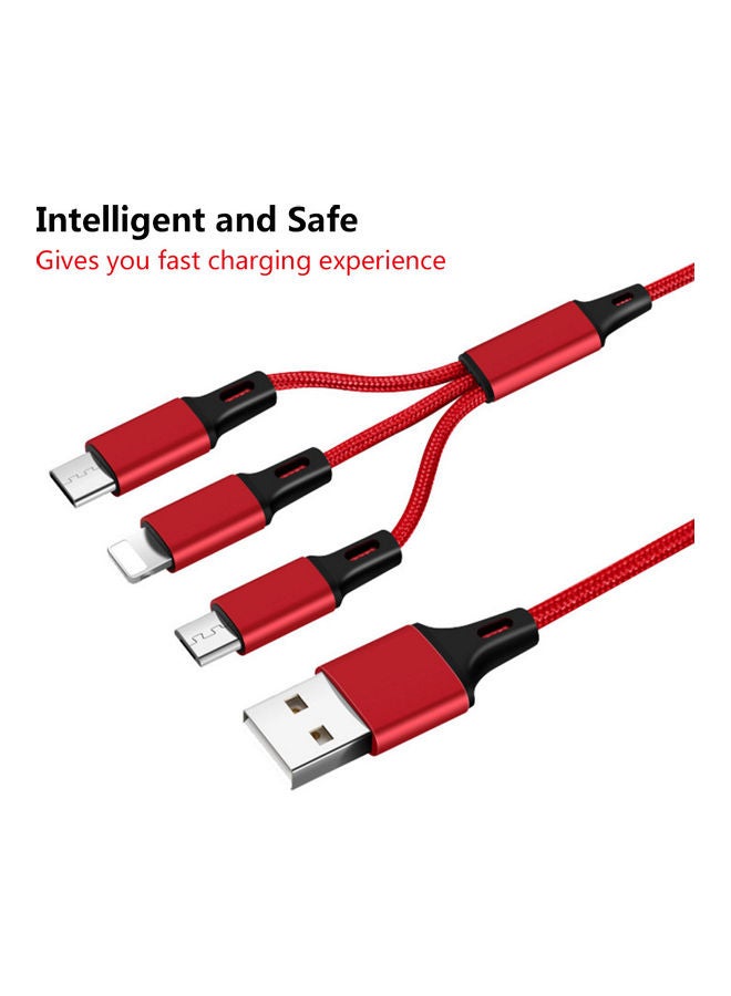 Generic - High Quality Nylon Braided Type C Lightning Micro USB Data Cable 3 In 1 Black - Image 1