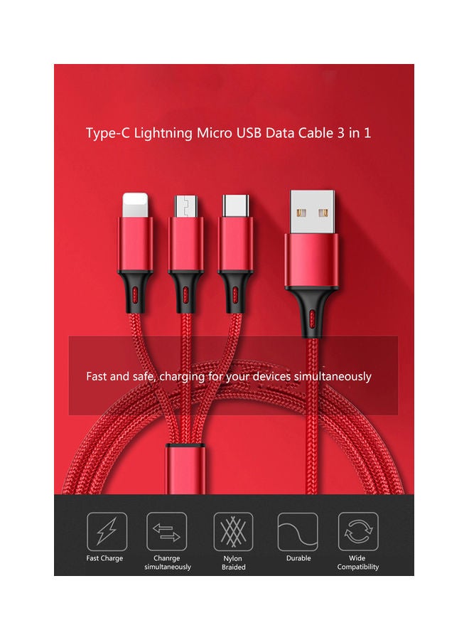 Generic - High Quality Nylon Braided Type C Lightning Micro USB Data Cable 3 In 1 Black - Image 1