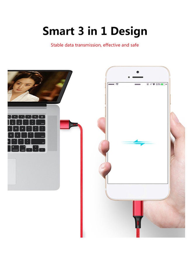 Generic - High Quality Nylon Braided Type C Lightning Micro USB Data Cable 3 In 1 Black - Image 1