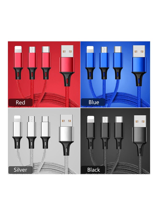 Generic - High Quality Nylon Braided Type C Lightning Micro USB Data Cable 3 In 1 Black - Image 1