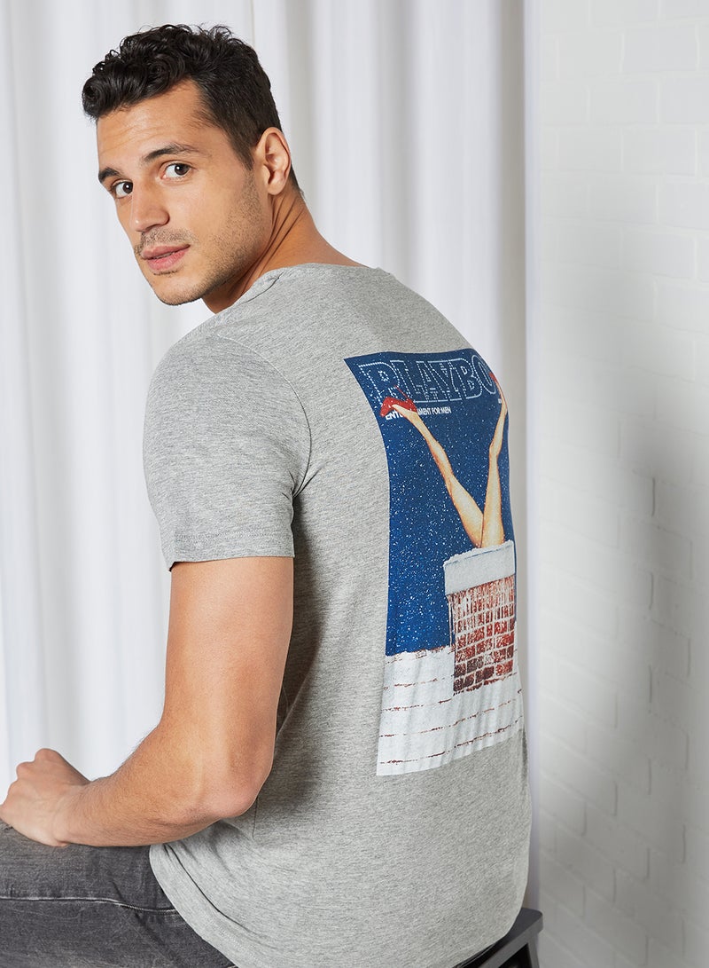 JACK & JONES - Playboy Graphic T-Shirt Light Grey - Image 1