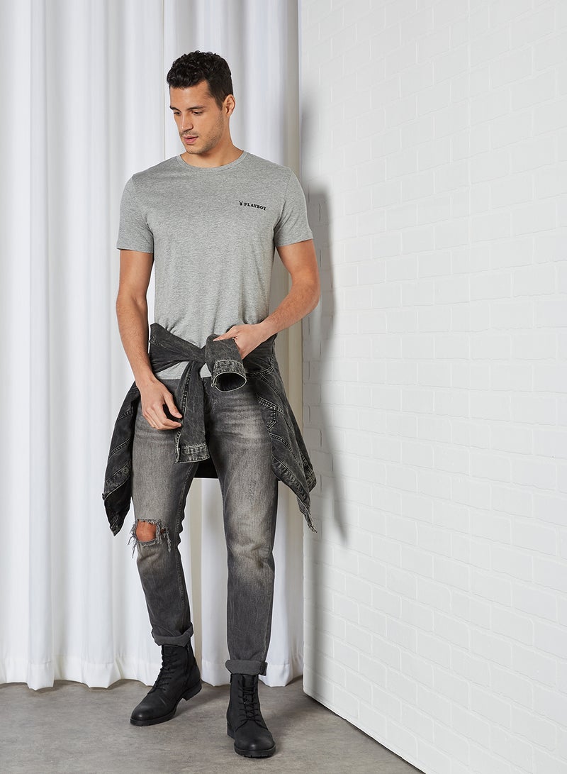 JACK & JONES - Playboy Graphic T-Shirt Light Grey - Image 1