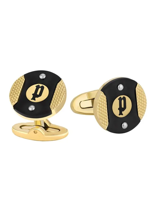 بوليس Police Black And Gold Plated Stainless Steel Cufflinks For Men - PJ90086CSBG/02