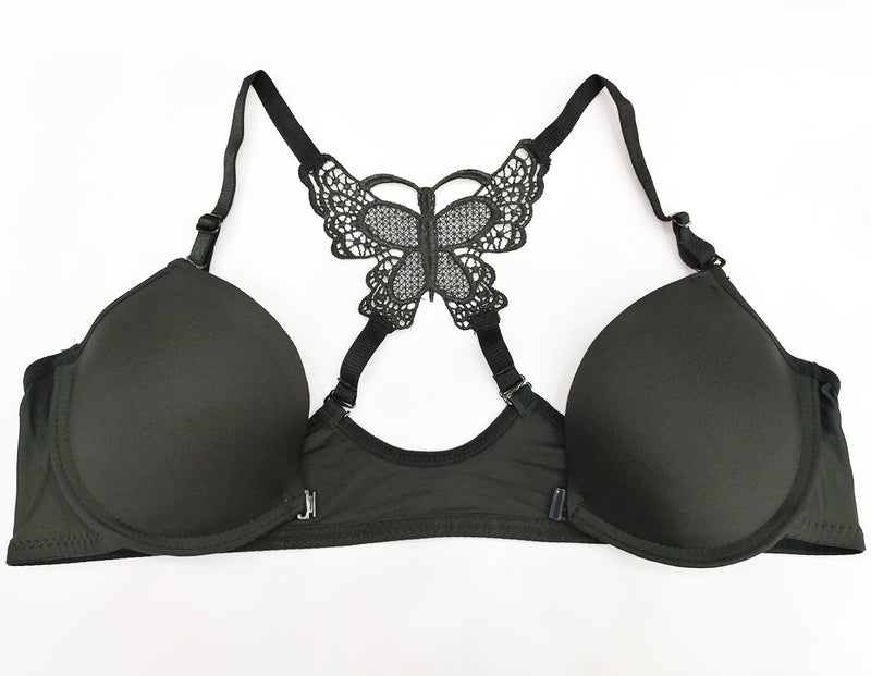 Front Open Padded Pushup Bra Grey - Image 2