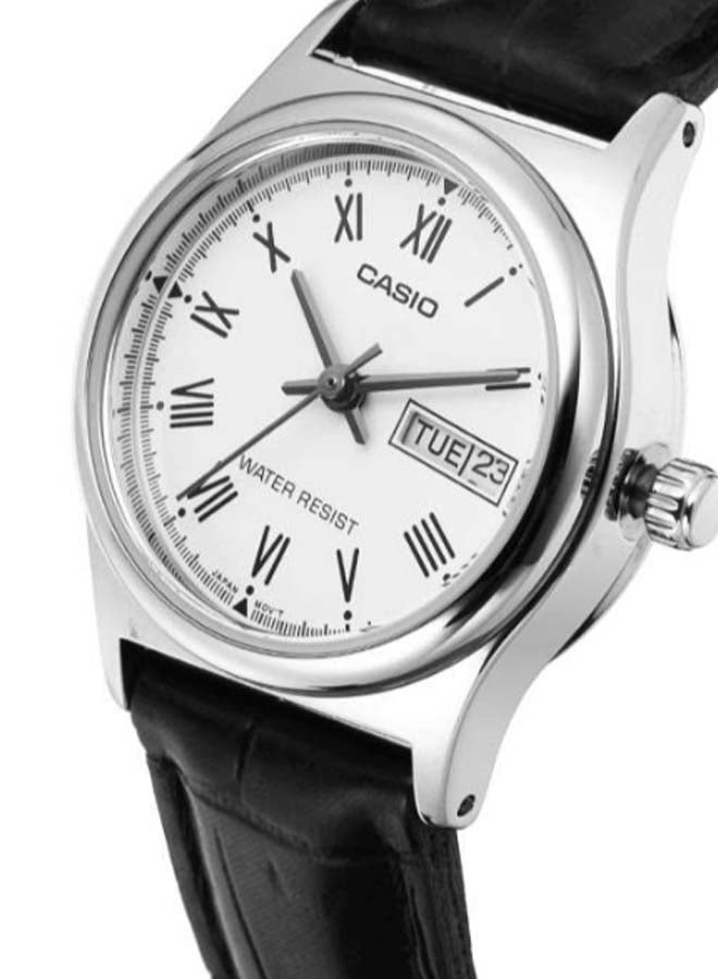 Women's Leather Analog Wrist Watch LTP-V006L-7BUDF - 26 mm - Black