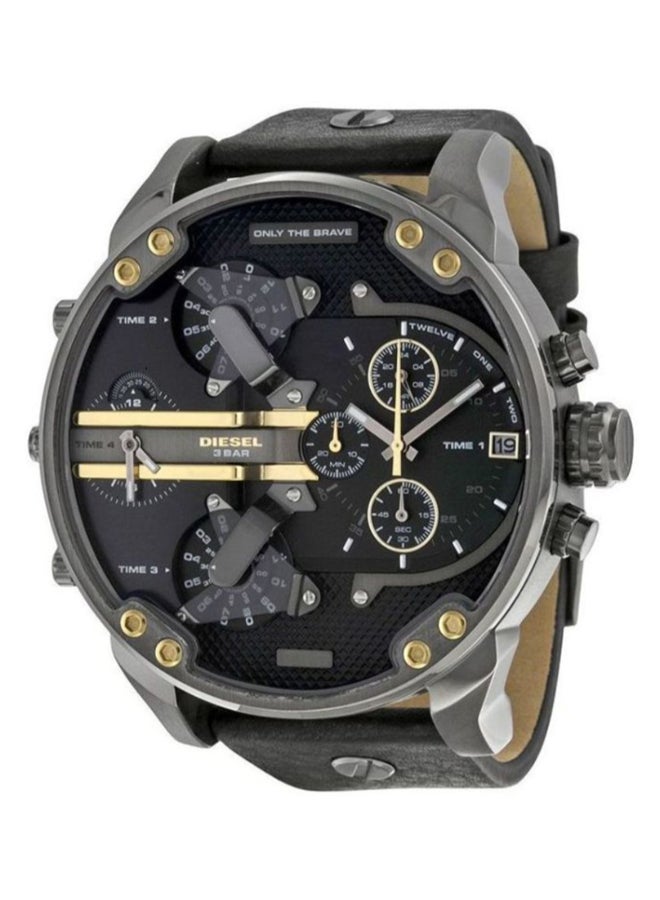 DIESEL Men's Mr. Daddy 2.0 Round Shape Leather Band Analog Wrist Watch 57 mm - Black - DZ7348 - Image 1