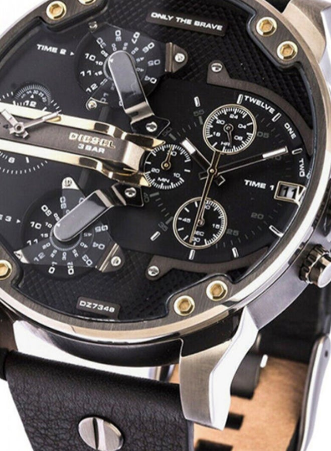 DIESEL Men's Mr. Daddy 2.0 Round Shape Leather Band Analog Wrist Watch 57 mm - Black - DZ7348 - Image 3