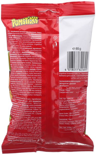 لورينز عبوة شيبس بومستيكس بنكهة الكريمة الحامضة 85جرام - Image 2