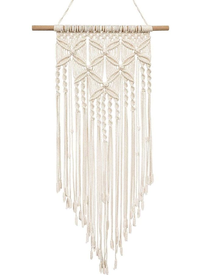 Handmade Woven Macrame Wall Tapestry Beige 40x71centimeter  - Image 1