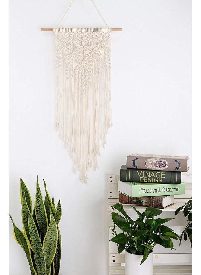 Handmade Woven Macrame Wall Tapestry Beige 40x71centimeter  - Image 3