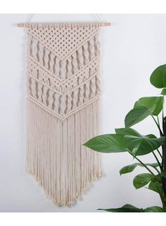 Generic Handmade Woven Macrame Wall Tapestry Beige 40x83centimeter  - Image 2