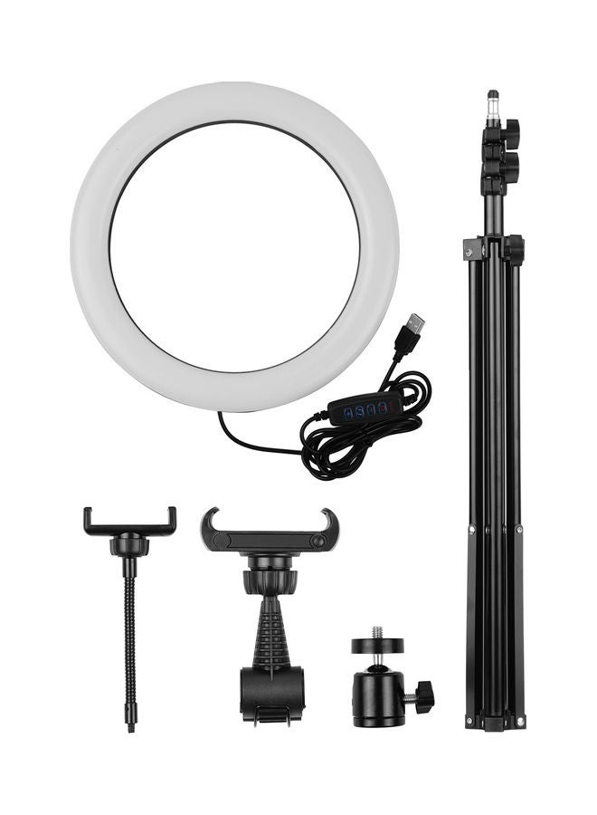Metal LED Ring Light with Stand and Ballhead Adapter Black/White - Image 1
