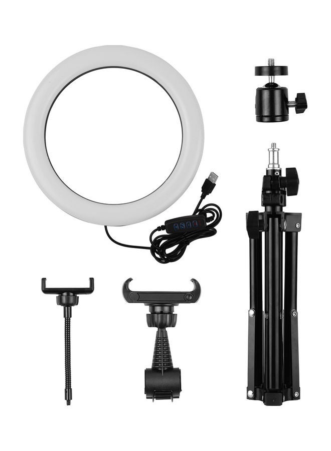 حلقة إضاءة LED معدنية مع حامل ومحول برأس كروي أسود/ أبيض - Image 1