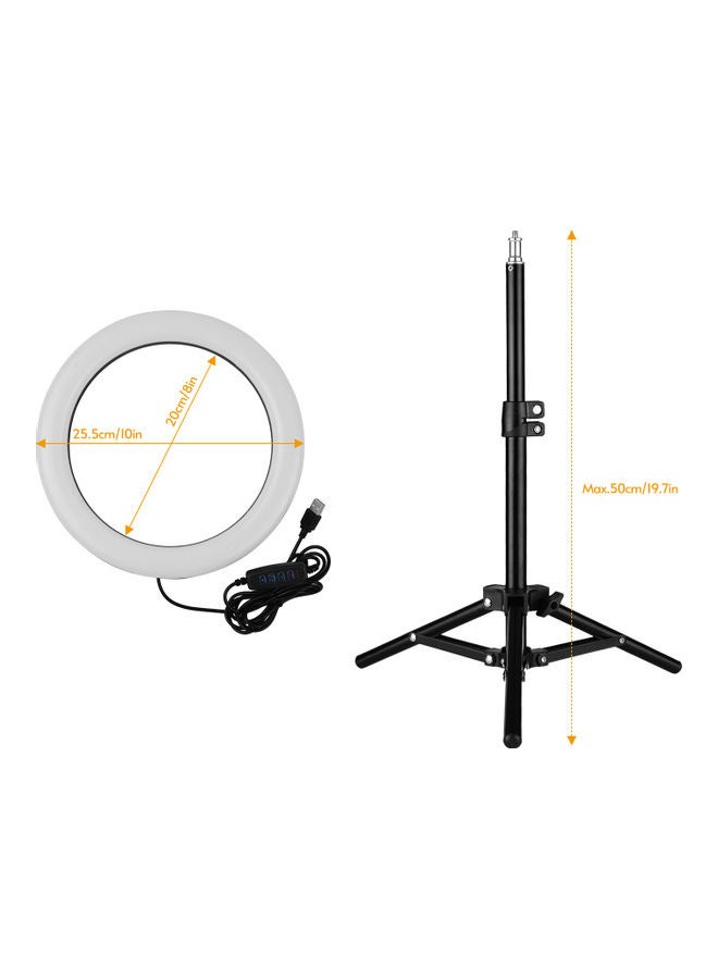 حلقة إضاءة LED معدنية مع حامل ومحول برأس كروي أسود/ أبيض - Image 3