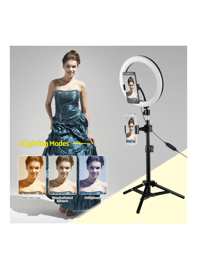 حلقة إضاءة LED معدنية مع حامل ومحول برأس كروي أسود/ أبيض - Image 4