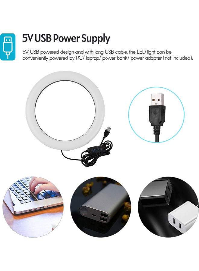 حلقة إضاءة LED معدنية مع حامل ومحول برأس كروي أسود/ أبيض - Image 5