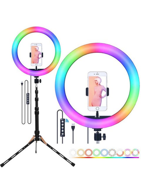 RGB LED Selfie Round USB RingLight with Phone Clip Multicolour