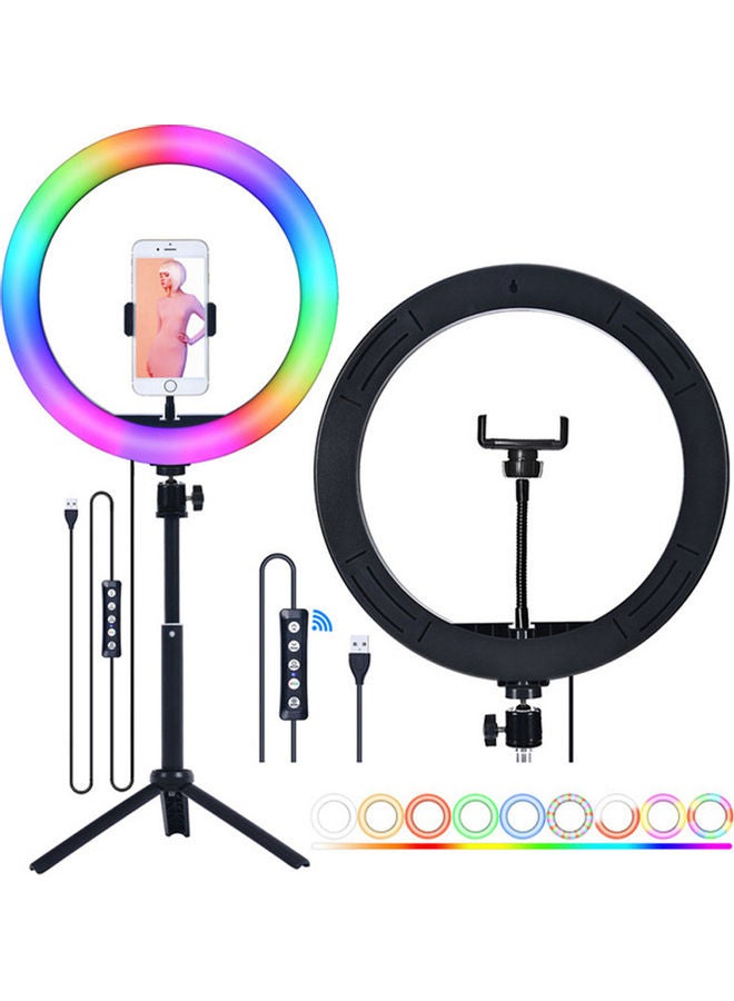 حلقة إضاءة LED دائرية بإضاءة متعددة الألوان RGB لالتقاط صور السيلفي مزودة بمنفذ USB ومشبك للهاتف متعدد الألوان - Image 1