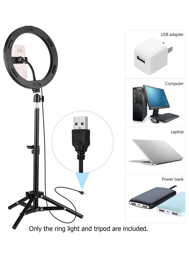 LED Ring Light Photography Lamp Set with Tripod Black  - Image 2