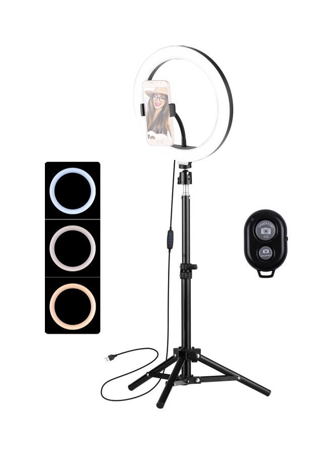 LED Ring Light Photography Lamp Set with Tripod Black  - Image 3