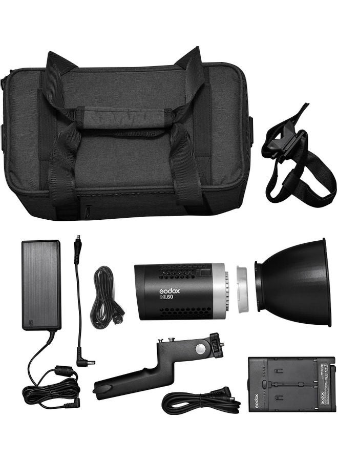 Godox - ML60 Portable Studio LED Light Portrait Photography Fill Light with Grip Carry Bag Black - Image 1