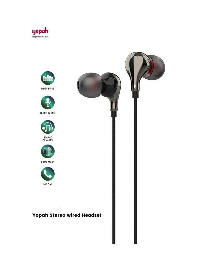 yopah Ultra Bass Universal In-Ear Earphone with Mic and Wire Organizer Grey - Image 2